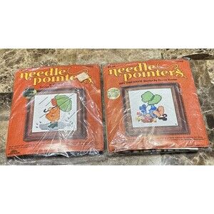 Needle Pointers Embroidery Kits #5705 Bus Stop & #5702 Day Dreamer 5”x5” Vintage
